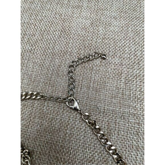 Lime Green Square Cabochon Open Back Cluster Statement 18" Gold Tone Necklace - Picture 6 of 9